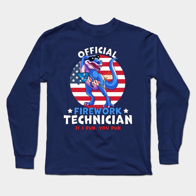 Official Firework Technician 4th of July Dinosaur T-rex Long Sleeve T-Shirt by OrangeMonkeyArt